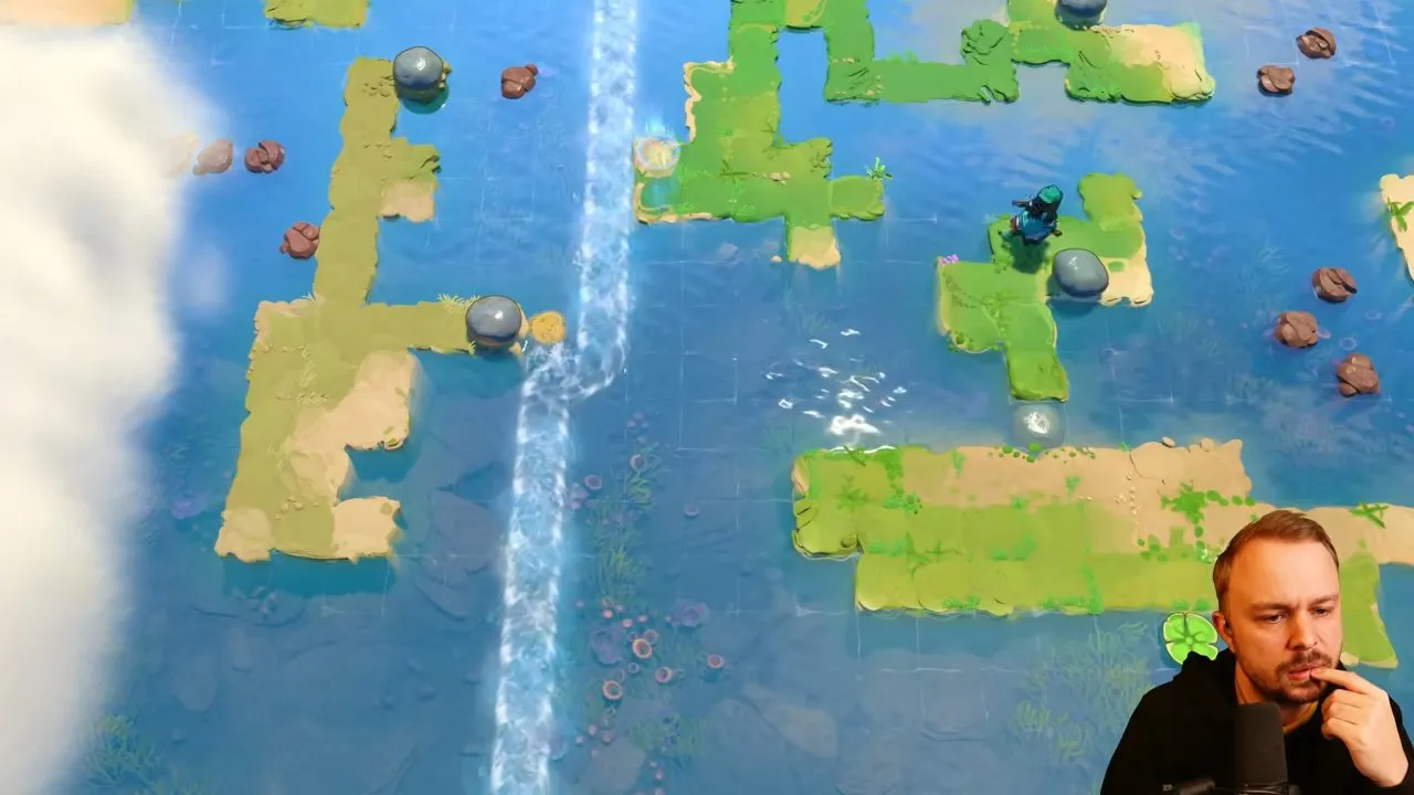 The character back on the small right island beside the recovered movable rock
